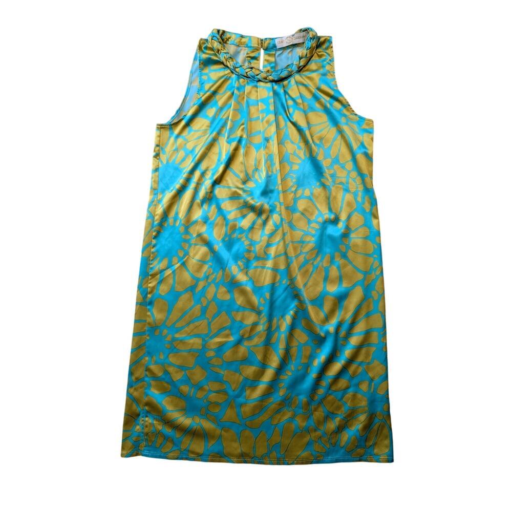 TRACY NEGOSHIAN Women' sunflower, braided neckline; sleeveless dress, LG